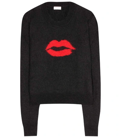 Saint Laurent Lipstick Lips Knit Sweater, Black/red