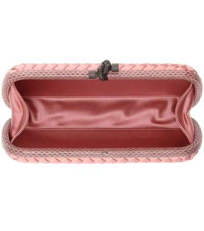 Shop Bottega Veneta Knot Snakeskin-trimmed Satin Box Clutch In Pink