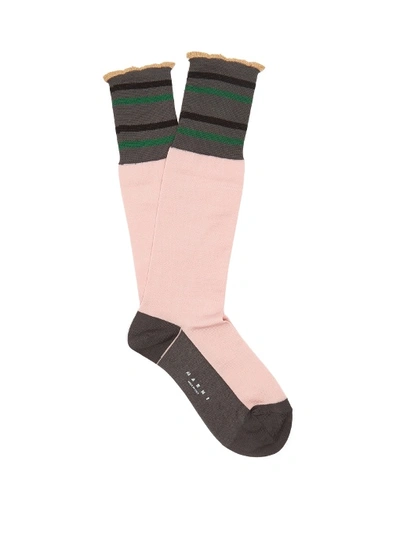 Marni Striped Cotton-blend Socks In Pink