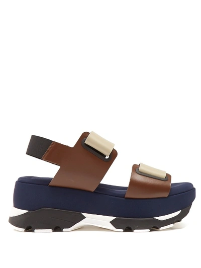 Marni Double-strap Leather And Neoprene Flatform Sandals In Multi