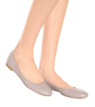 Shop Chloé Lauren Leather Ballerinas In Grey