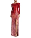 JENNY PACKHAM LONG-SLEEVE BOAT-NECK OMBRE SEQUINED GOWN, TOMETTE