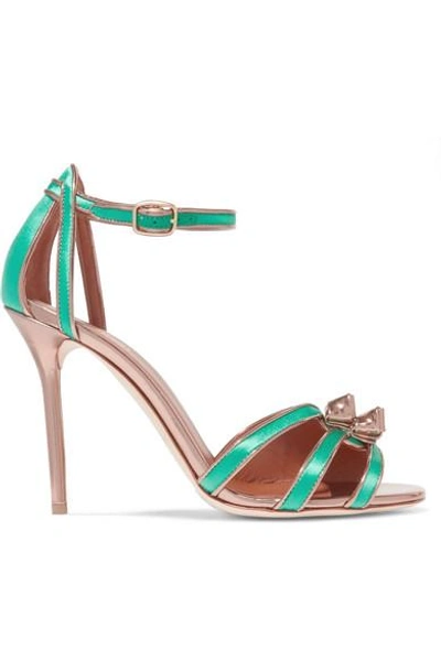 Shop Malone Souliers Eunice Metallic Leather-trimmed Satin Sandals