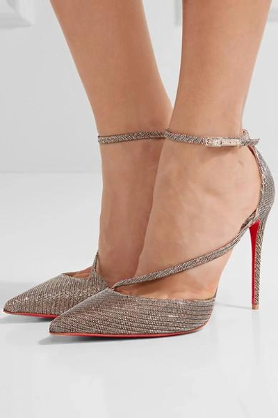 Shop Christian Louboutin Fliketta 100 Glittered Canvas Pumps In Anthracite