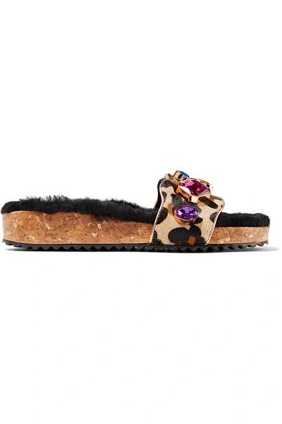 Shop Sophia Webster Lyla Embellished Leopard-print Calf Hair And Shearling Slides