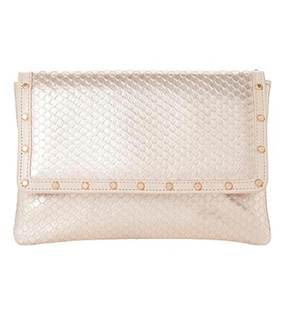 Dune Bairo Metallic Reptile-effect Leather Clutch Bag In Rose Gold-reptile