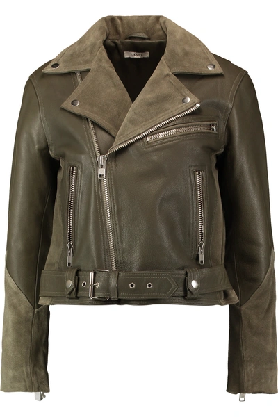 Ganni Suede-paneled Leather Biker Jacket