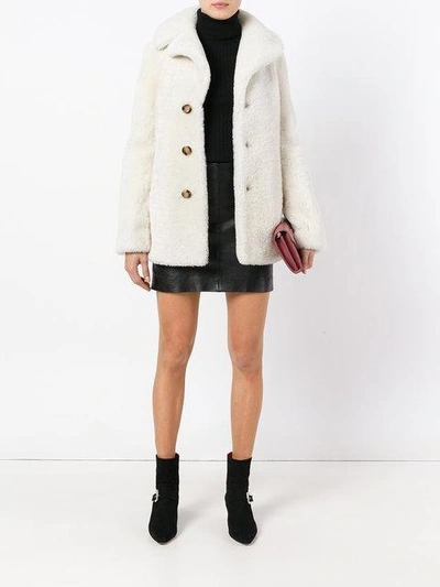 Shop Saint Laurent Shearling Pea Coat - White