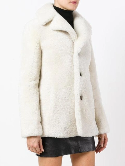 Shop Saint Laurent Shearling Pea Coat - White