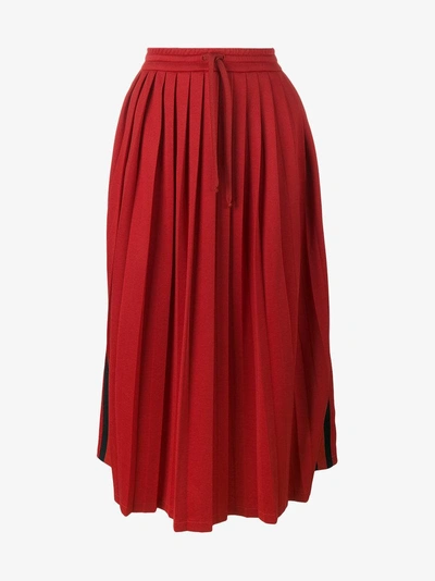 Shop Gucci Pleated Web Skirt In Red