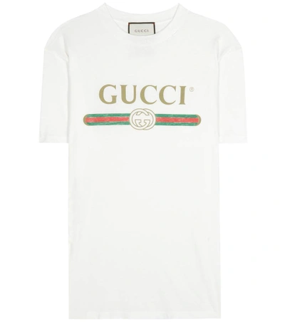 Shop Gucci Printed Cotton T-shirt In Eatural White Priete