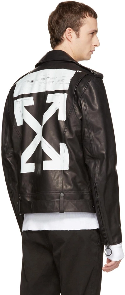 Shop Off-white Black Leather Brushed Biker Jacket