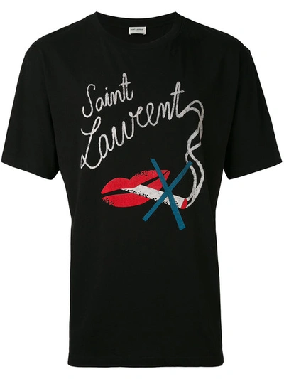 Saint Laurent Black No Smoking Logo T Shirt In Black-multi | ModeSens