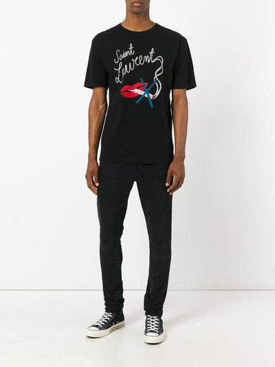 Saint Laurent Black No Smoking Logo T Shirt In Black-multi | ModeSens