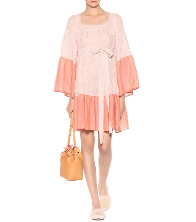 Shop Lisa Marie Fernandez Short Peasant Cotton-blend Dress In Pink
