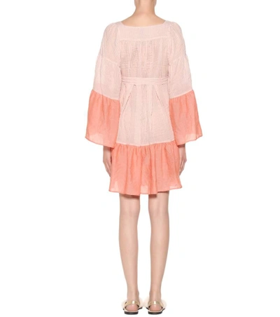 Shop Lisa Marie Fernandez Short Peasant Cotton-blend Dress In Pink