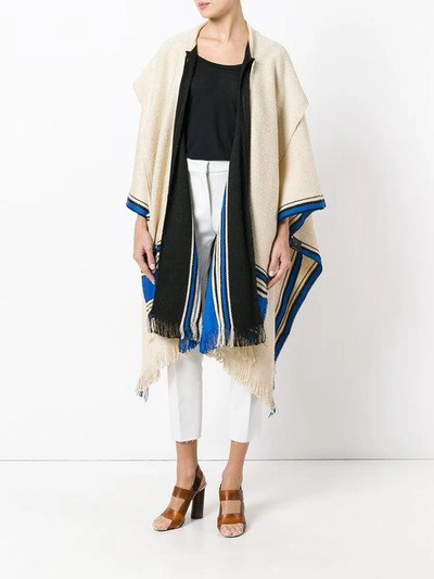 Shop Etro Frayed Trim Cape In Neutrals