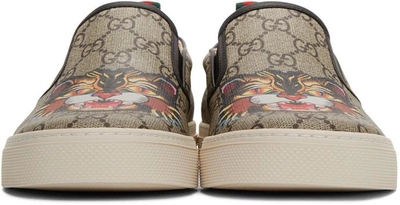 Shop Gucci Beige Gg Supreme Angry Cat Dublin Slip-on Sneakers In 8970 - Multi