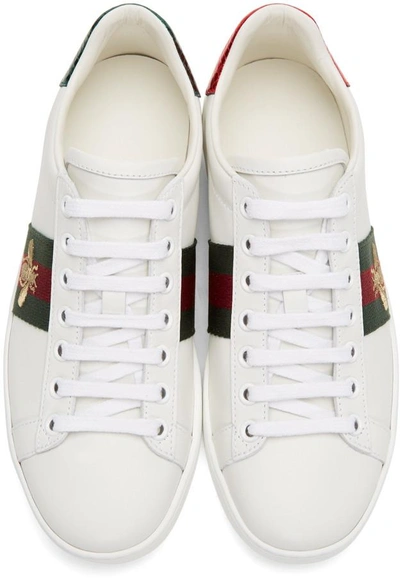 Shop Gucci White Bee Ace Sneakers In 9064 White