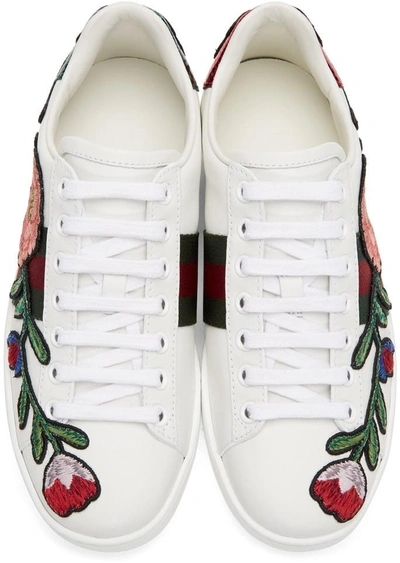 Shop Gucci White Floral And Bow Ace Sneakers In 9064 White