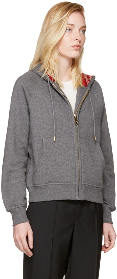 Shop Burberry Grey Check Zip Hoodie