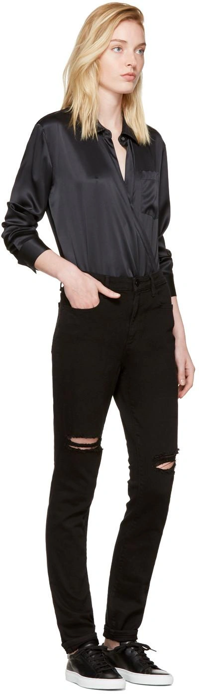 Shop Alexander Wang T Black Silk Wrap Shirt Bodysuit