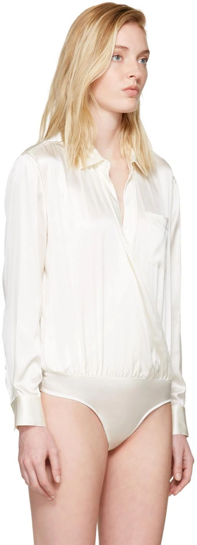 Shop Alexander Wang T Ivory Silk Wrap Shirt Bodysuit