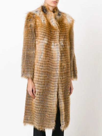 Shop Liska Long Fur Coat In Brown