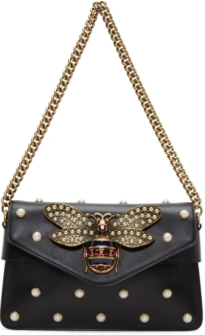 Gucci Broadway Pearly Bee Shoulder Bag In Blue