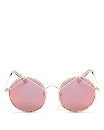 Le Specs Wild Child Mirrored Round Sunglasses, 50mm In Gold/pink Revo Mirror