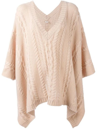 Shop Agnona Cable Knit Poncho In Pink