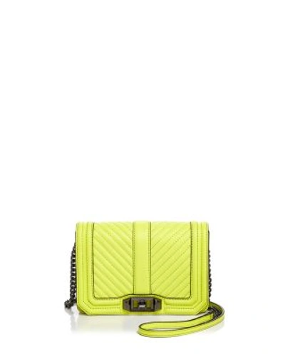 Rebecca Minkoff Love Chevron Quilt Small Leather Crossbody In Neon Yellow/gunmetal