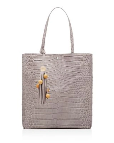 Elizabeth And James Eloise Croc Embossed Leather Magazine Tote In Light Gray/silver