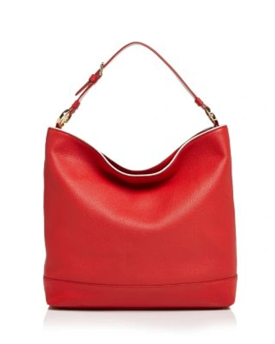 Tory Burch Duet Leather Hobo In Cherry Apple/gold