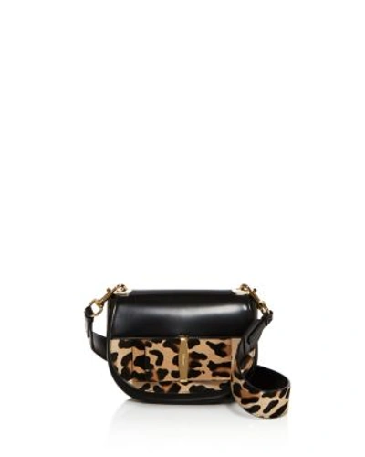 Ferragamo Anna Leopard Print Calf Hair Shoulder Bag In Nero Black/gold