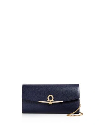 Ferragamo Continental Gancino Clip Score Mini Bag In Mirto Blue/gold