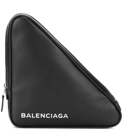 Balenciaga Triangle Leather Pochette In Black