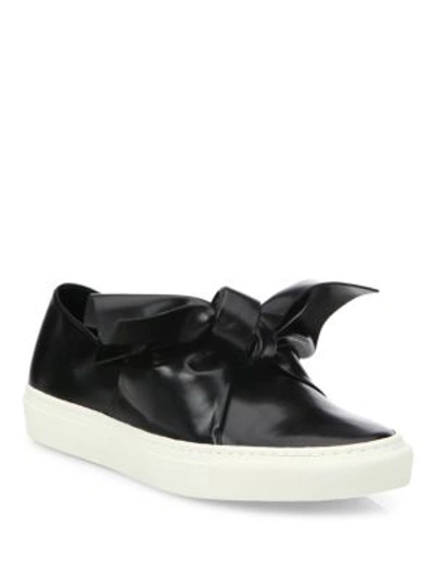 Shop Cedric Charlier Leather Bow Skate Sneakers In Black