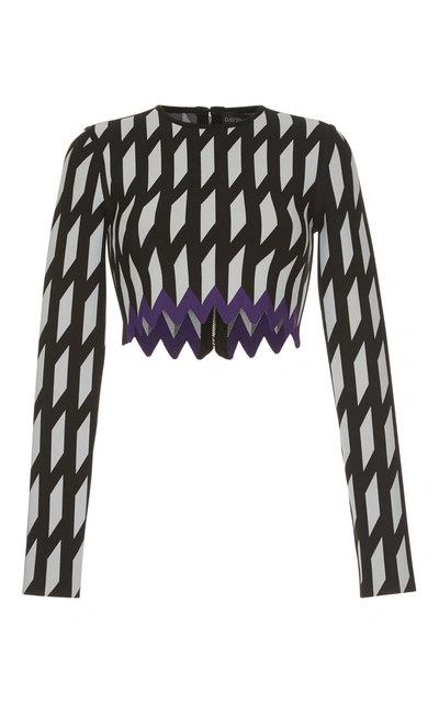 David Koma Zig Zag Waist Band Long Sleeve Cropped Top