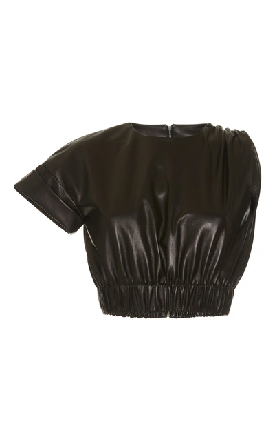 David Koma Ruched Leather Cropped Top