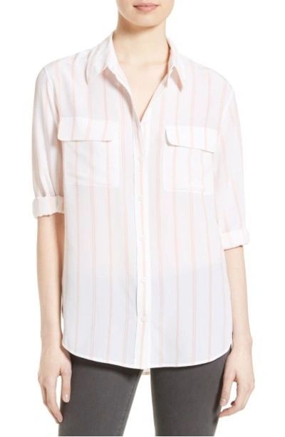 Equipment Signature Stripe Silk Shirt In Bright White/ Parasol Peach