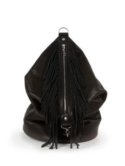 Shop Saint Laurent Fringed Leather Sac Backpack In Black