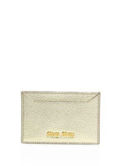 Shop Miu Miu Madras Metallic Leather Card Case In Gold