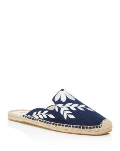 Shop Soludos Women's Embroidered Espadrille Mules In Navy/white