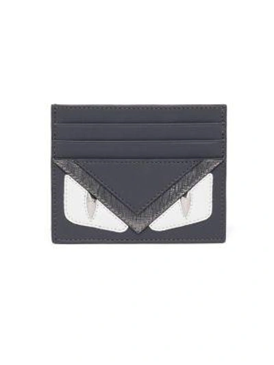 Shop Fendi Monster Leather Card Case In Blue Grey