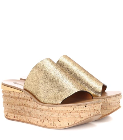 Shop Chloé Camille Cork And Leather Mule In Gold