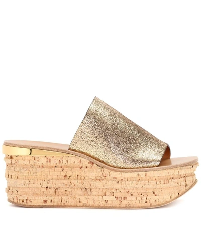 Shop Chloé Camille Cork And Leather Mule In Gold