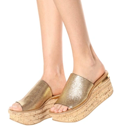 Shop Chloé Camille Cork And Leather Mule In Gold