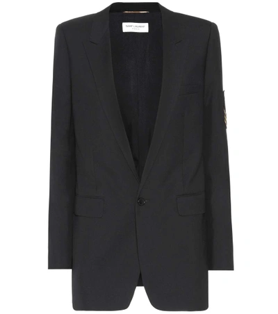 Saint Laurent Wool Appliqué Blazer In Black