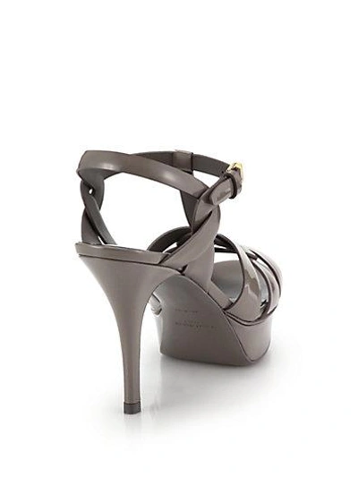 Shop Saint Laurent Patent Leather Tribute Platform Sandals In Fog